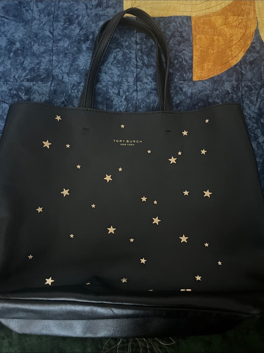 Tory Burch Black Leather Tote with Gold Star Studs